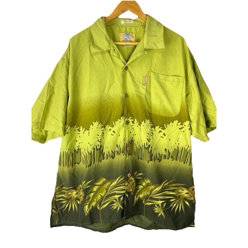 Coconut Pier Top Image Vintage Hawaiian Shirt Green L Tropical Aloha NOTE